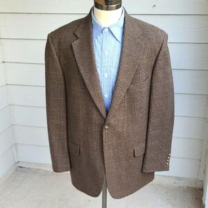 ORVIS Brown Houndstooth‎ Plaid Light Tweed Wool Weave Sz 44 R Mens Sport Coat